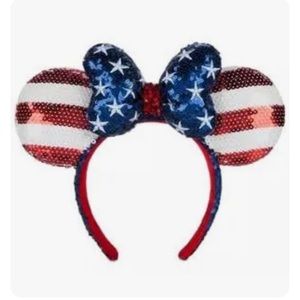 EUC Minnie Mouse Sequin Americana Ear Headband with Bow for Adults 🇺🇸